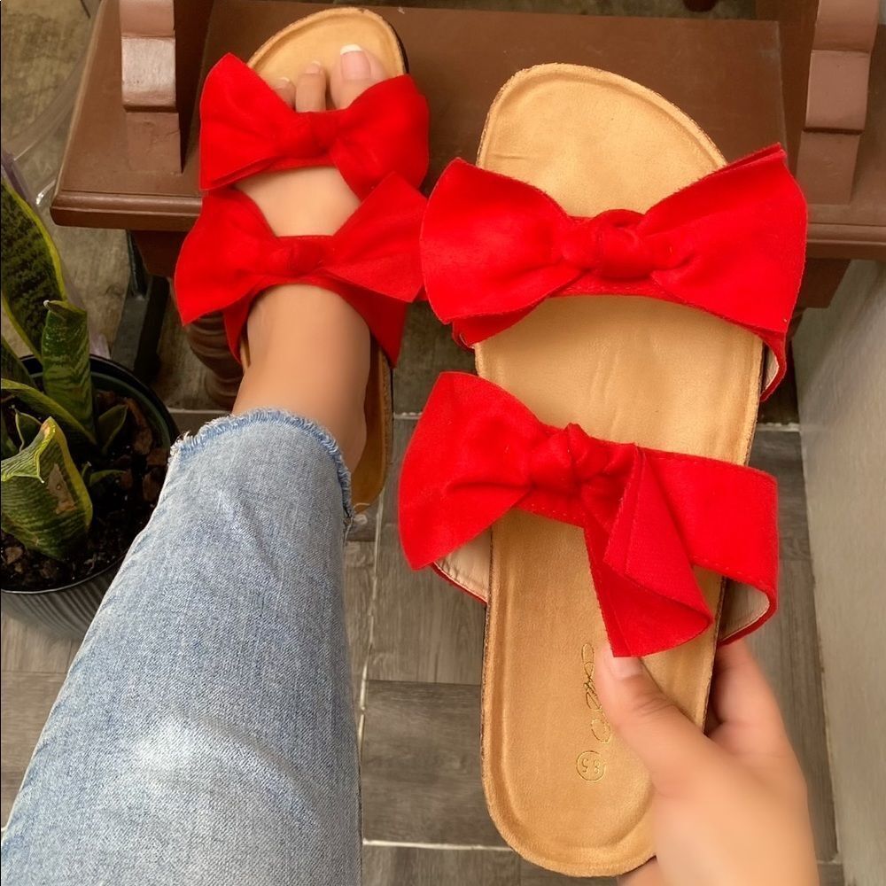Red Double Bow Slide Sandal